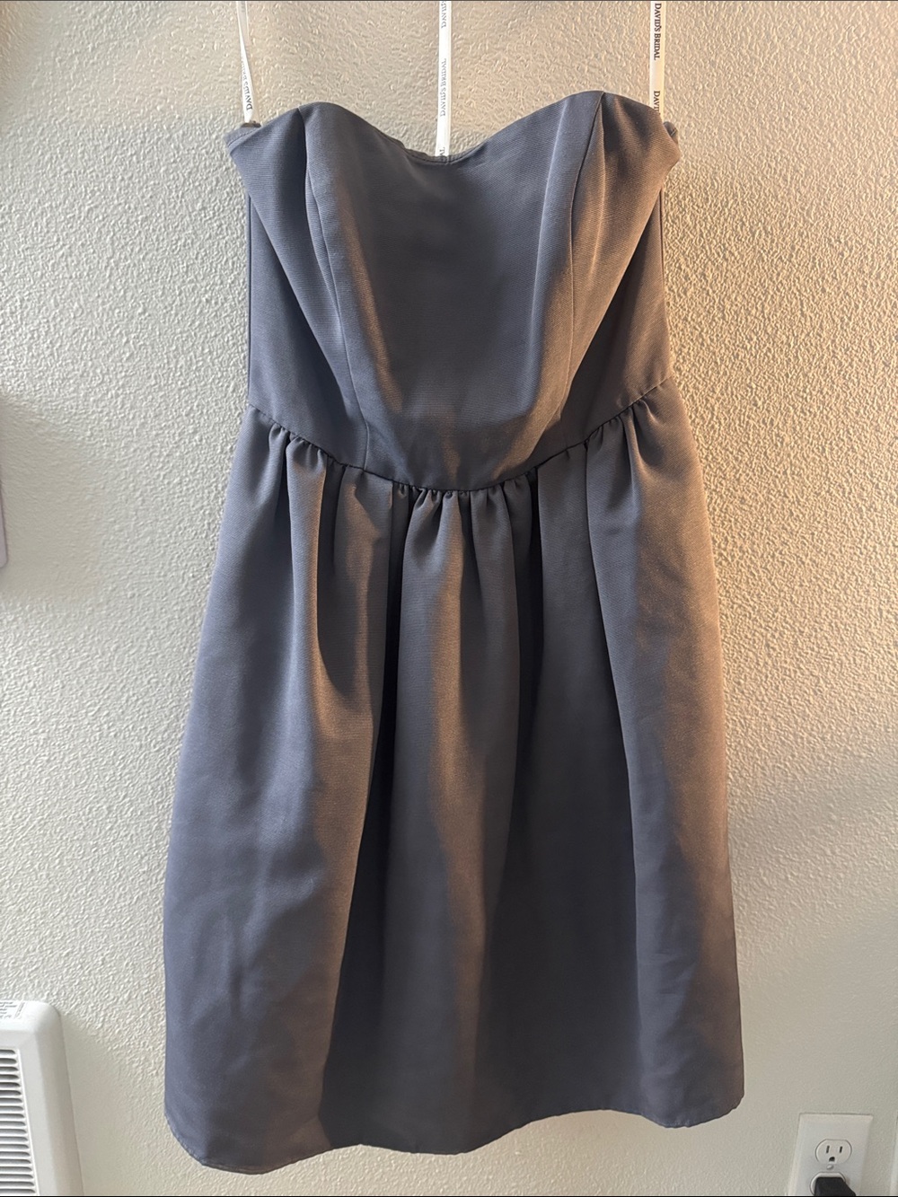 David's Bridal Strapless Sweetheart A-Line Dress in Charcoal